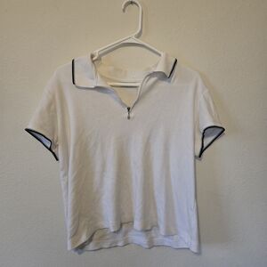 Women's Vinatge 90s Quater Zip Preppy Acedima White Top
